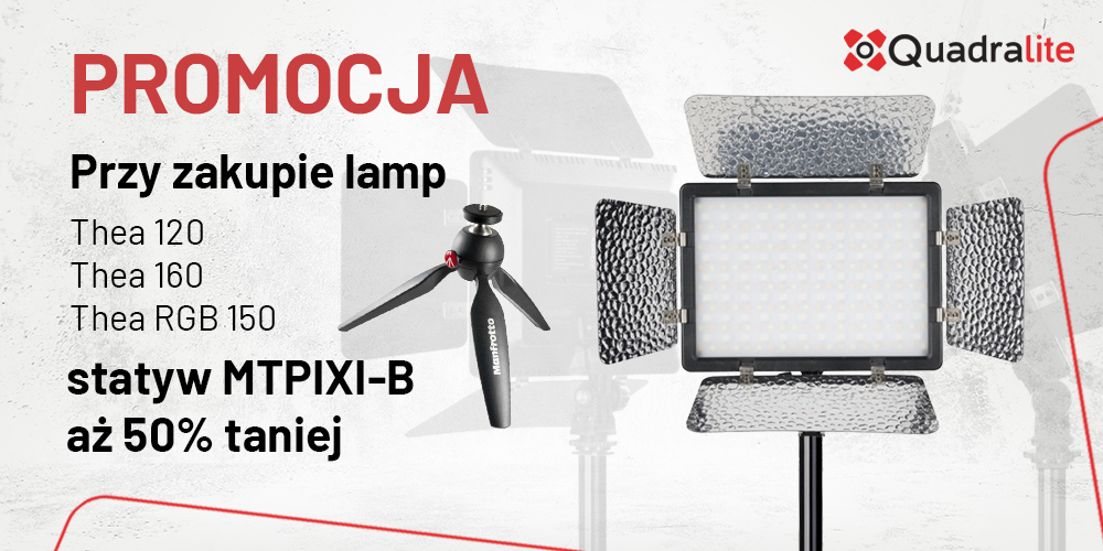 Panel LED Quadralite Thea 160 + Statyw Manfrotto PIXI za 50% 2025-11-02-quadralite-promo-1000x500