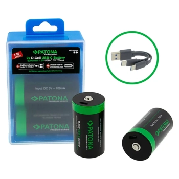 PATONA Premium 2x Akumulatory LR20 Mono D z USB-C